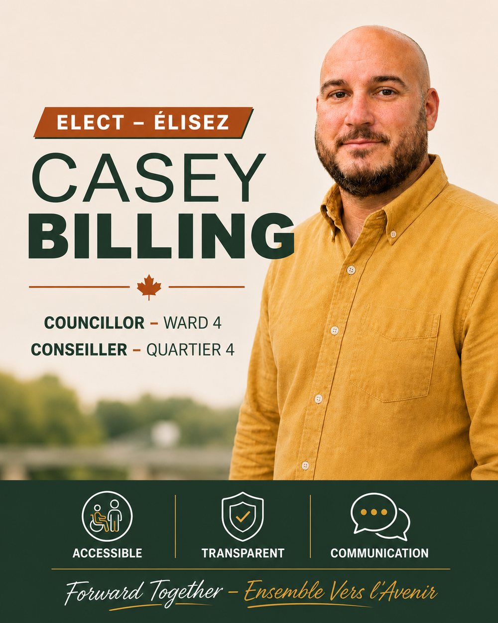 Casey Billing campaign portrait — Elect / Élisez Casey Billing, Councillor Ward 4